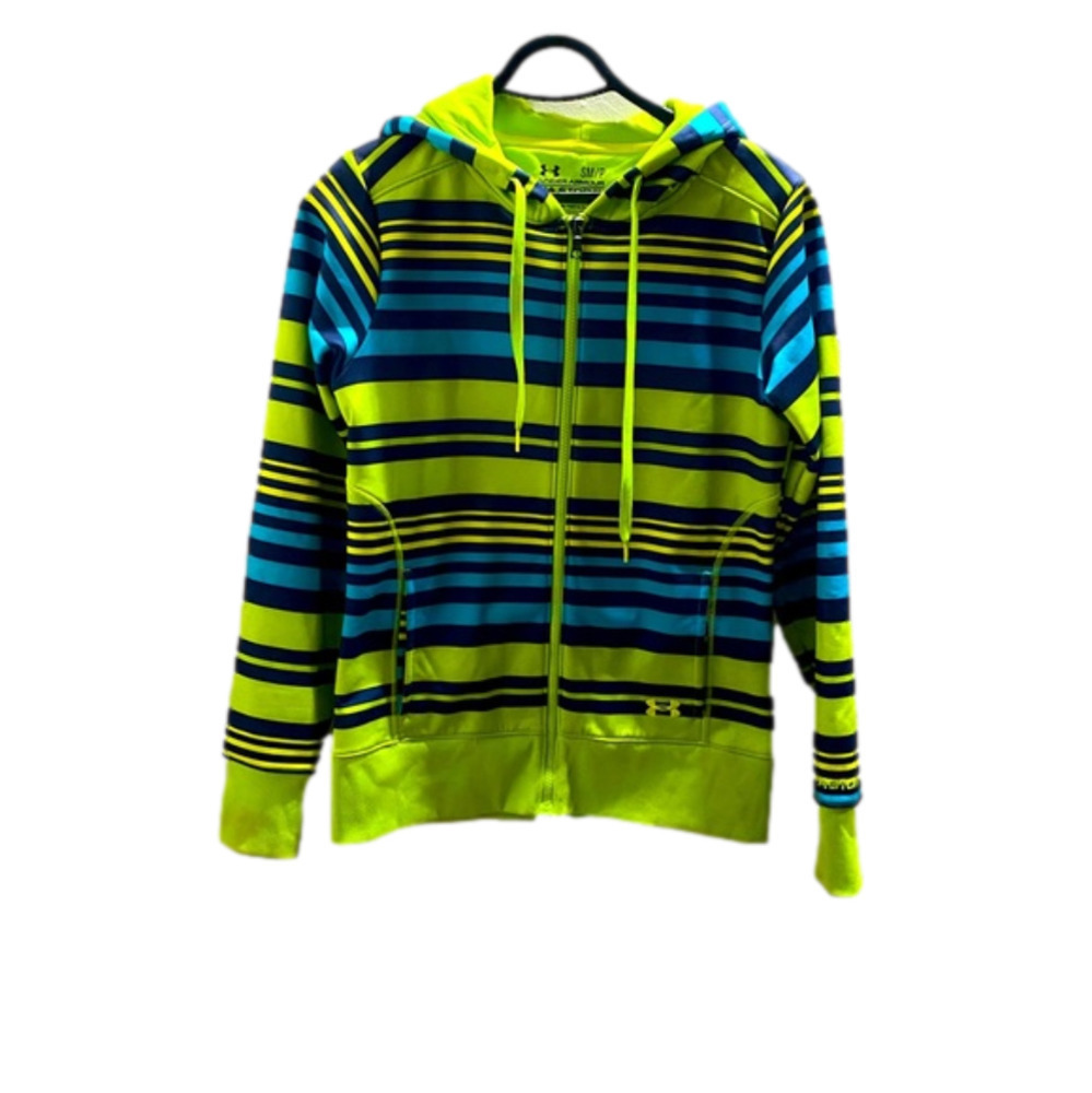 Women's Under Armour Zip Up Hoodie Size Small Lime Green, Navy Blue & Teal.